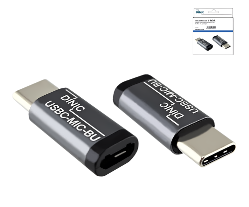 Adapter, USB C plug to micro USB socket aluminium, space grey, DINIC box with Euro hole